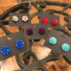 Paparazzi Floral Earrings Set - Red, Blue, Pink